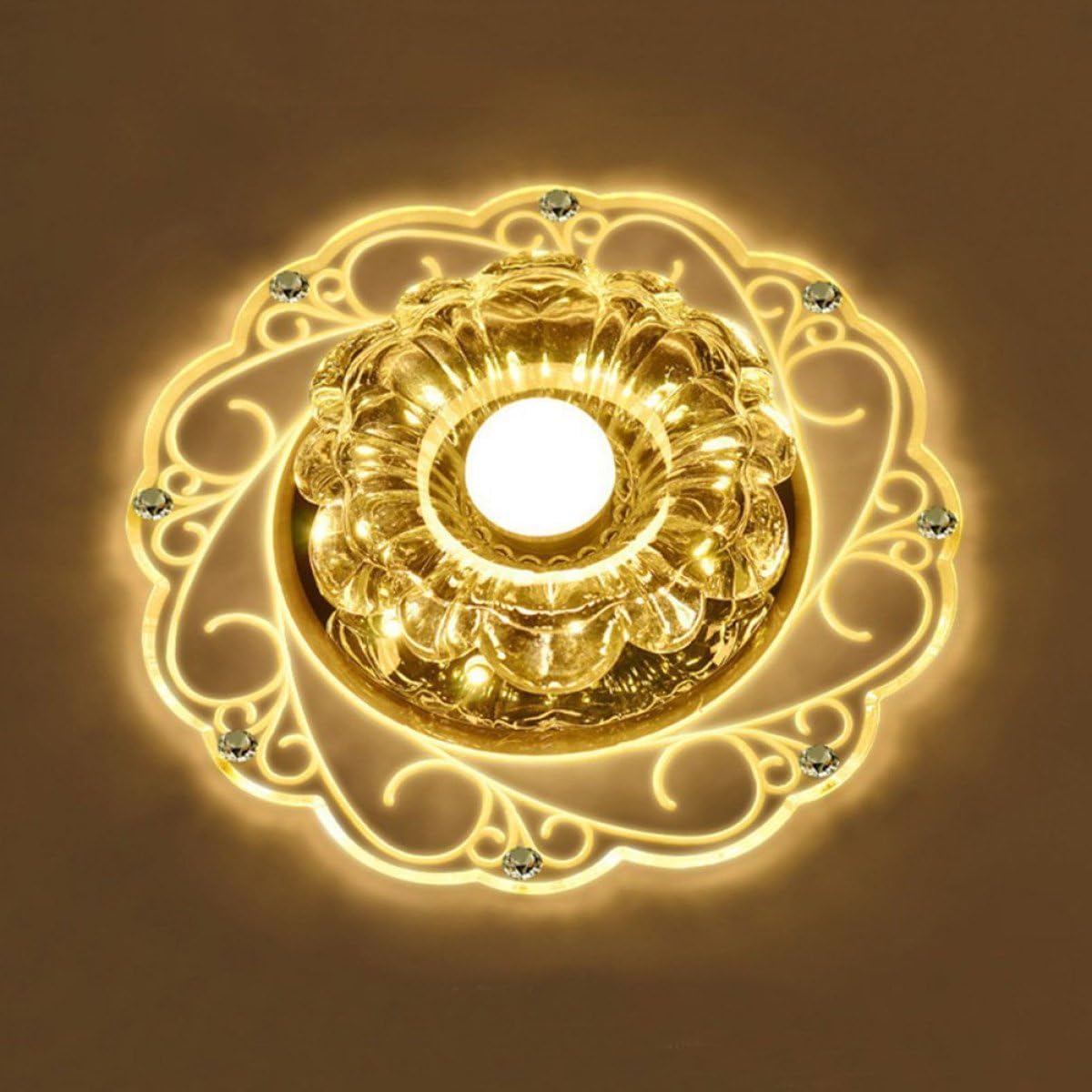 LED Crystal Ceiling Light, Color Changing Crystal Ceiling Pendent Lamps, Flush Mounted Lighting Chandeliers For Hallway, Bedroom, Study Room/Office, Dining Room, Corridors, Foyer,WarmWhite-Srew