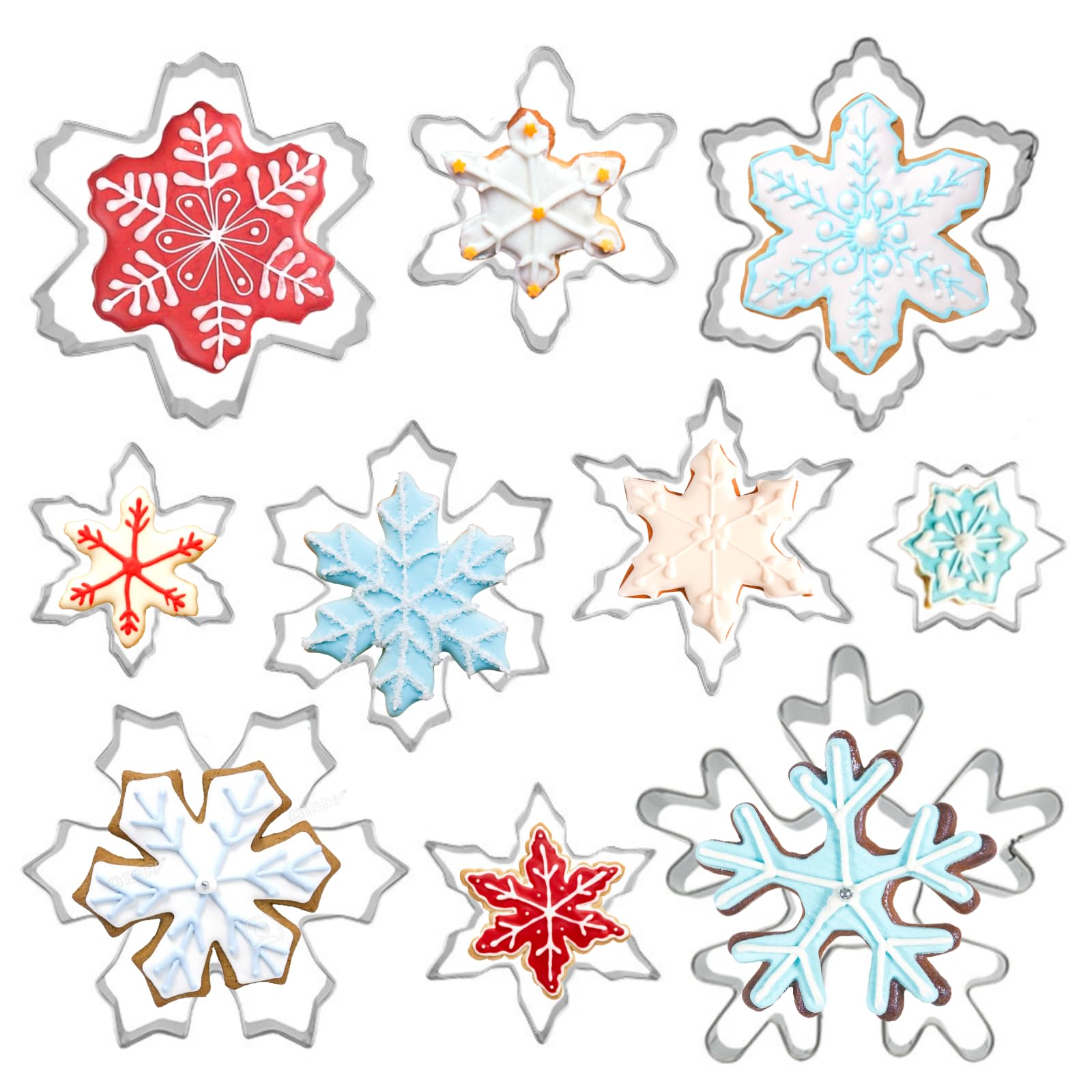 Snowflake Cookie Cutters Set,10PCS Stainless Steel Snowflake Shape Cookie Cutter Christmas Cookie Cutters Pastry Biscuit Fondant Cake Baking Mold for Kitchen