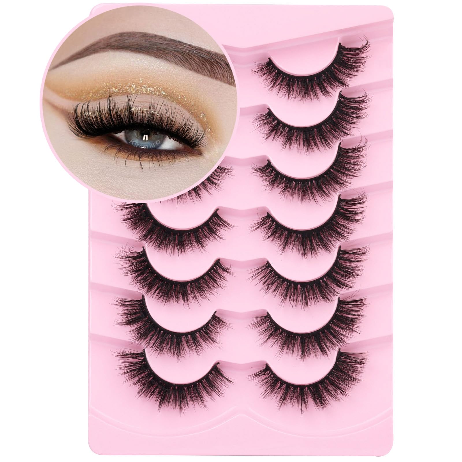 Photo 1 of Kiromiro Lashes False Eyelashes Cat Eye Faux Mink Lashes Wispy Strip Lash 6D Volume Fake Lash Natural Look Eyelashes Pack 7 Pairs