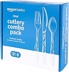 Amazon Basics Disposable Clear Assorted Cutlery Set, Premium Quality, 192 Count, Large Combo Pack Forks, Spoon and Knives