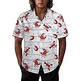 Joyidec Mens Cartoon Lobsters Shrimps Crab Hawaiian Shirt Casual Button Down Short Sleeve Tropical Beach Holiday Aloha Party Shirt for Men Funny XL