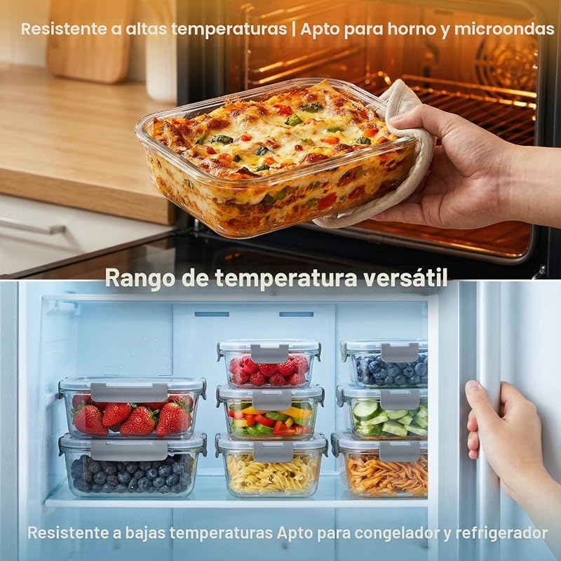 Recipientes de vidro de borosilicato para alimentos, conjunto de 2 peças para preparação e armazenamento de refeições (1040ml), recipientes herméticos para micro-ondas e máquina de lavar loiça, sem BPA — foto 7 de 8