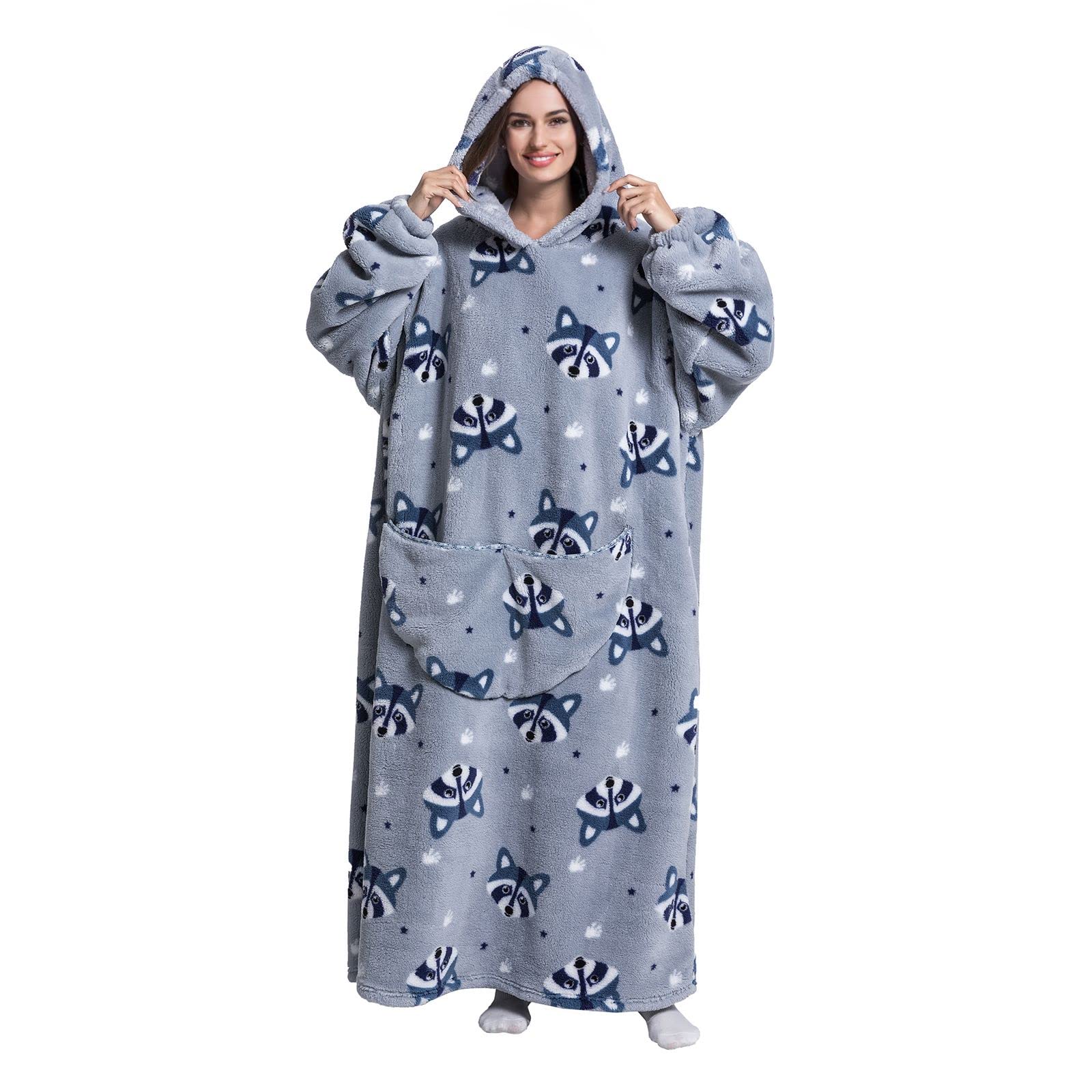 Extra Long Oversized Blanket Hoodie, Adult Women Snuggle Fleece Wearable Blanket, Fluffy Giant Hooded Sweatshirt for Teens