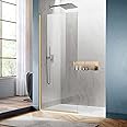Jinxi Home Bathroom Shower Glass Door Panel Screen, 34"" W×74"" H Fixed Semi-Framed Shower Glass Door, 5/16""(8mm) Thick Clear Tempered Glass Door for Walk-in Shower, Brushed Gold