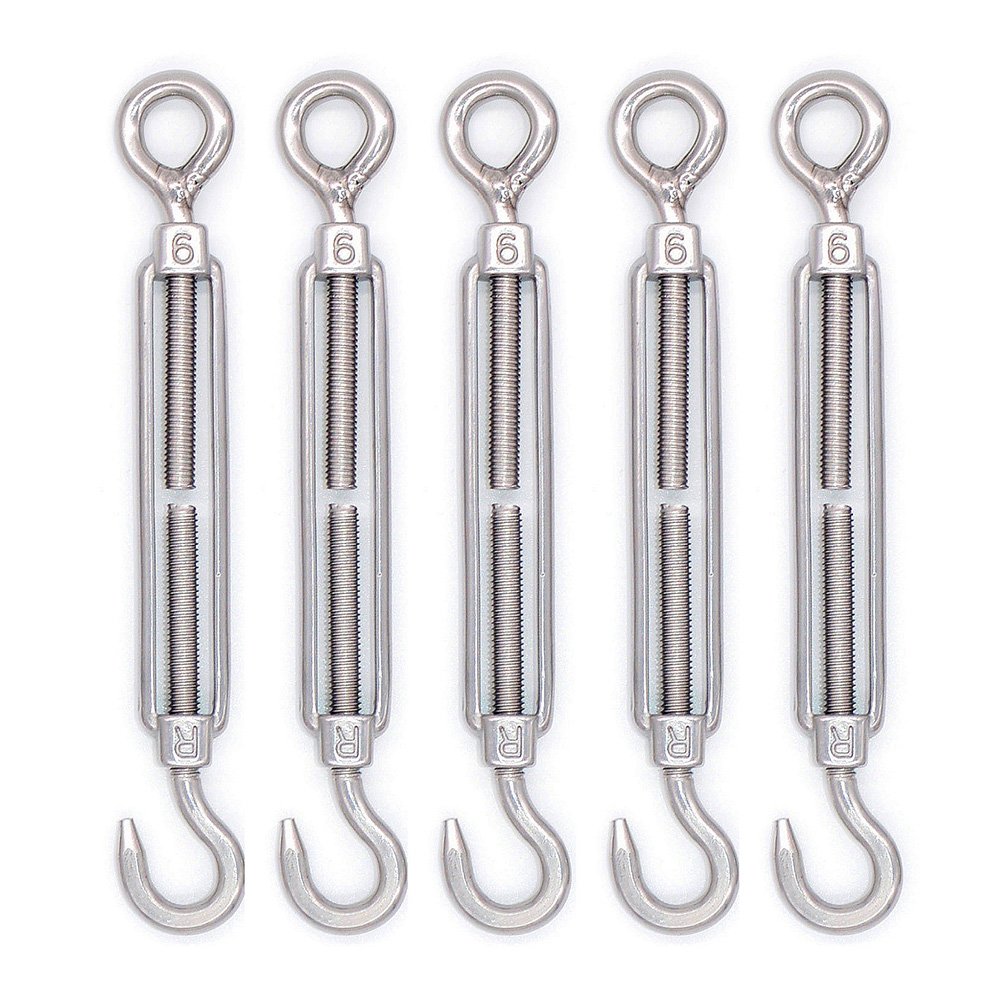 EMCOLLECTION 5pcs M6 Stainless Steel 304 Hook & Eye Turnbuckle Hook Wire RopeTension