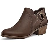 mysoft Women's Side Zipper Ankle Boots Low Stacked Heel Chunky Booties Comfortable Round Toe shoes