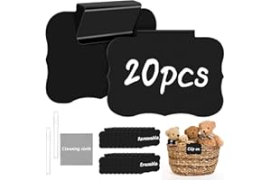 DANRONG 23PCS Basket Labels Clip On, 20 Removable Labels for Storage Bins, Kitchen Pantry Label, Plastic Storage Bin Label with 2 Chalk Markers & 1 Wipe, Label Holder, Basket Tags, Bin Clips (Black)