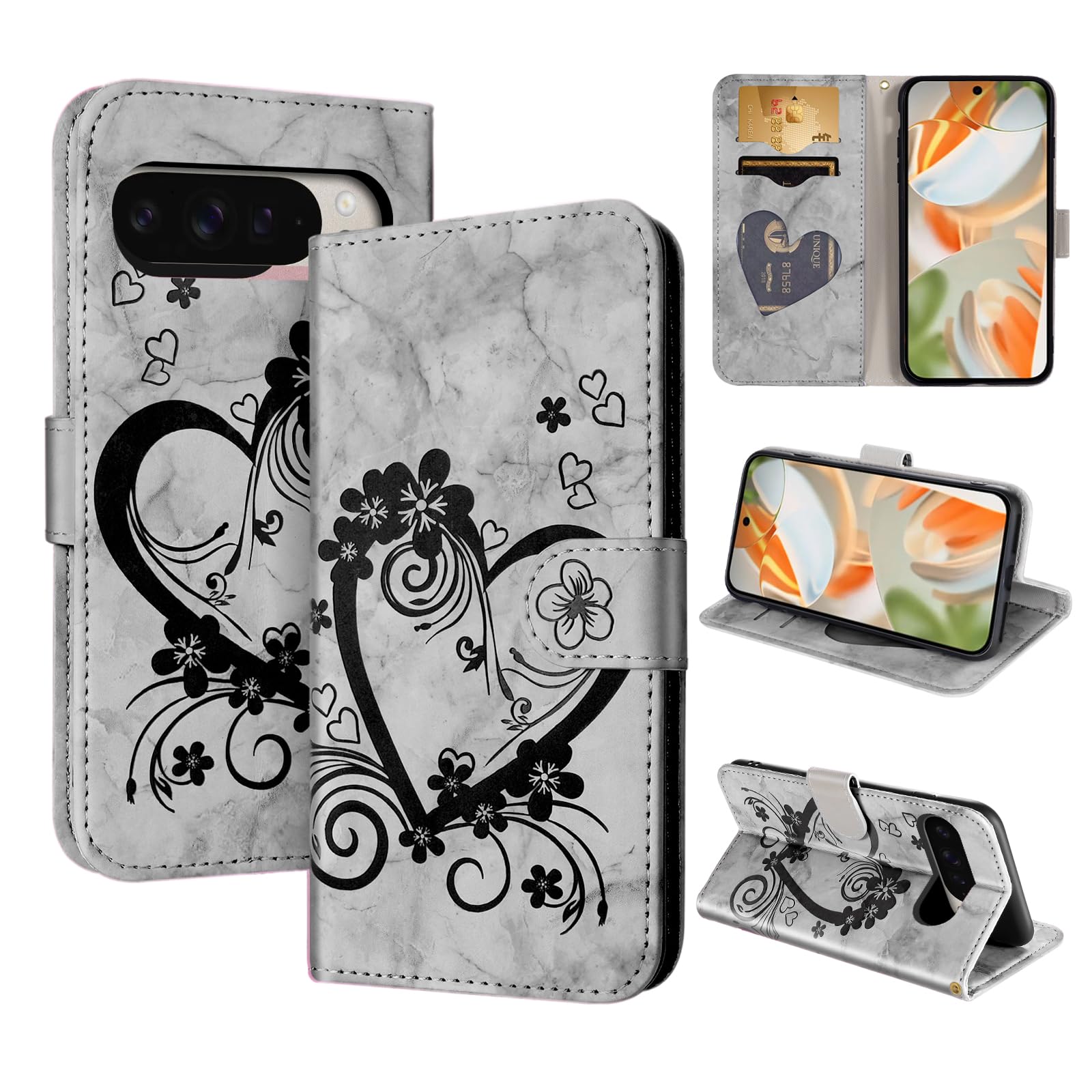 CASAFUNY Case for Google Pixel 9 Pro XL Wallet Protective Case Cover Magnetic Closure Flip Case for Google Pixel 9 Pro XL 2024, Black