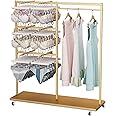 XXHOFTPJZ FLoor Standing Metal Garment Rack, Heavy Retail Shirt Rack, with Wheels Underwear Display Rack, for Clothes Boutique Supplies Display (Gold, 120cm/47.2in)