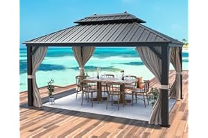 MELLCOM 10'x13' Hardtop Gazebo Galvanized Steel Outdoor Gazebo Canopy Double Vented Roof Pergolas Aluminum Frame with Netting