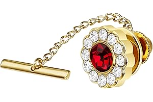 AMITER Crystal/Pearl Tie Tack with Chain, Gold Mens Tie Pin Necktie Pins Lapel Pin for Wedding Birthday Anniversary Party