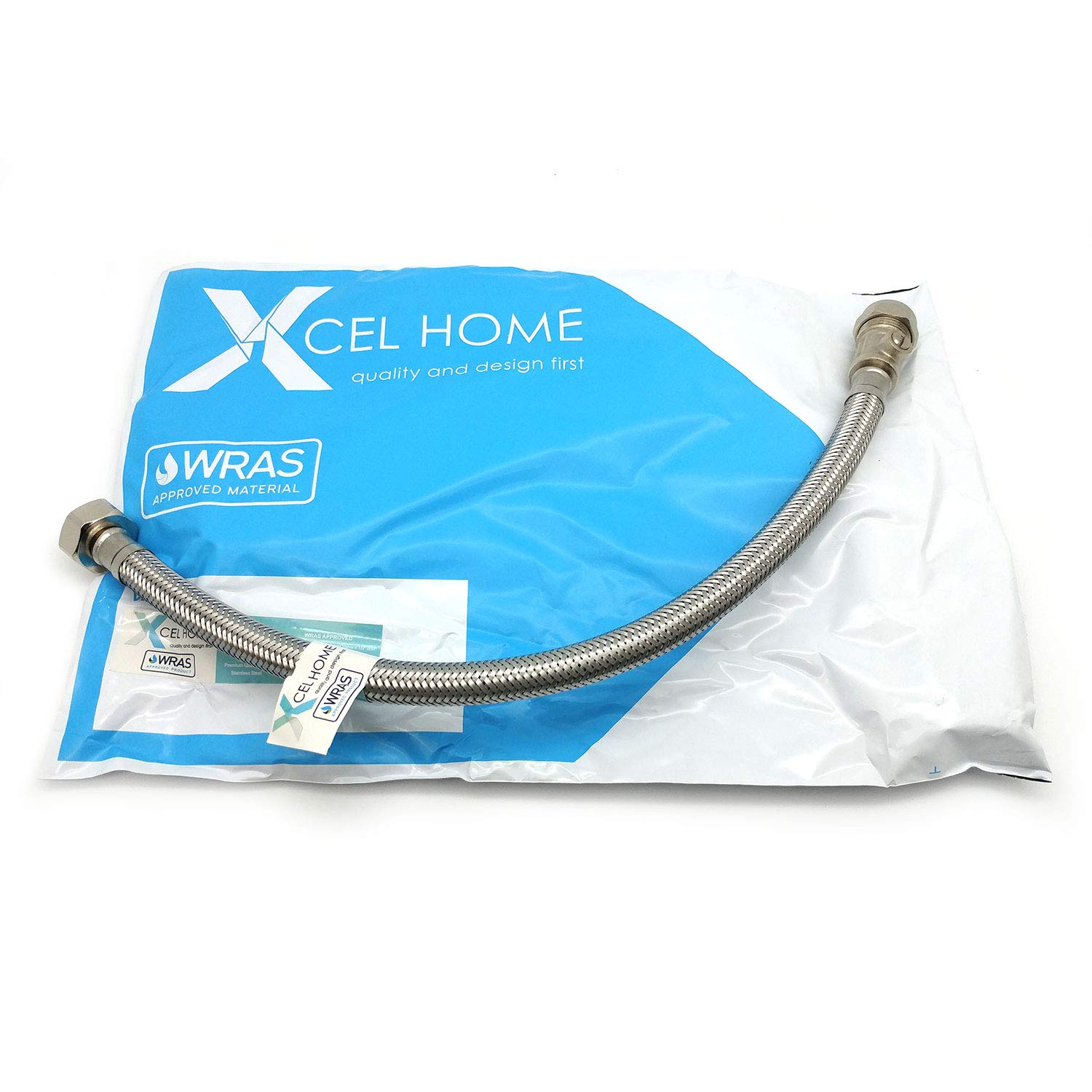 Xcel Home 1 x WRAS Approved 400mm 15mm Compression with Isolation Valve x 1/2" Flexible Pipe Connector | Kitchen Sink/Bathroom Basin Stainless Steel Braided Flexi Connectors