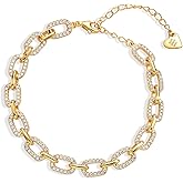 Gem Stone King 18K Yellow Gold Plated Silver Link Chain White Moissanite Bracelet For Women (1.47 Cttw, 6.6MM Width, Fully Adjustable Up to 8.25 Inch)