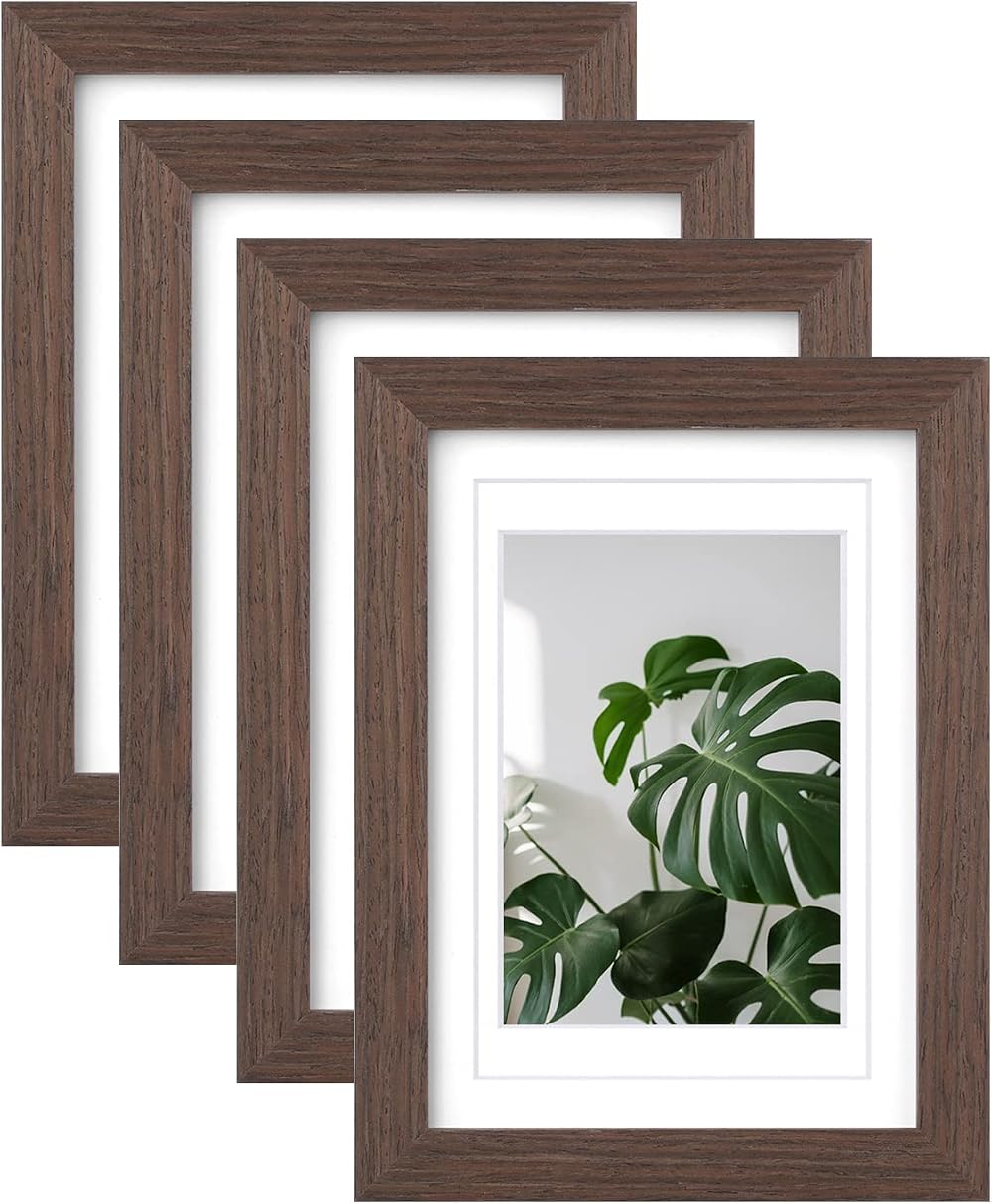 EGOFINE 7x5 Solid Wood Picture Frame Set of 4 with Plexiglass Rustic Brown