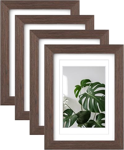 EGOFINE 7x5 Solid Wood Picture Frame Set of 4 with Plexiglass Rustic Brown