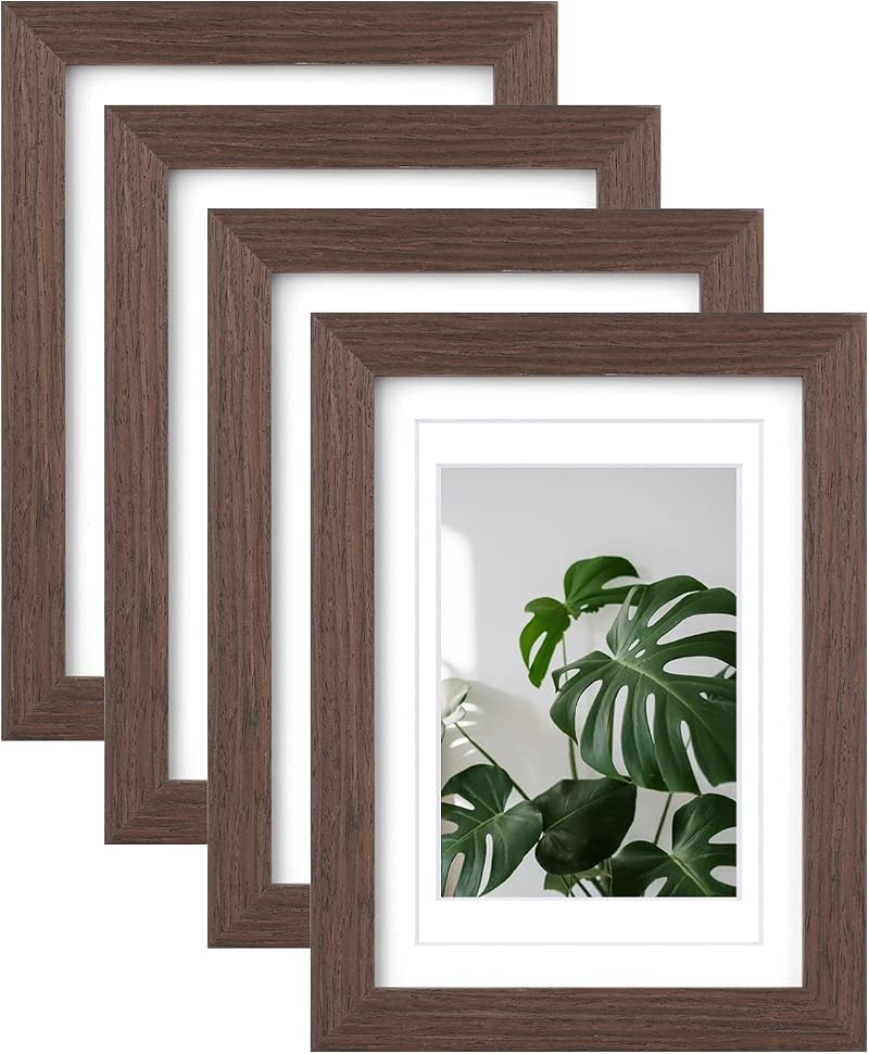 EGOFINE 7x5 Solid Wood Picture Frame Set of 4 with Plexiglass Rustic Brown