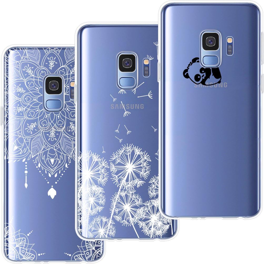[3 Pack] Samsung Galaxy S9 Case, Shumeifang Ultra Thin Soft Gel TPU Silicone Case Cover with Cute Cartoon for Samsung Galaxy S9 - Dandelion & Panda & Mandala