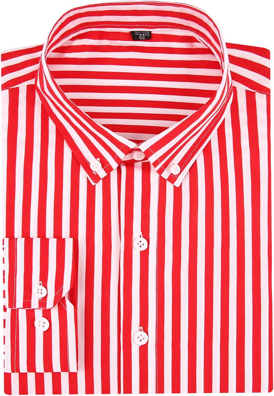 DOKKIA Men's Casual Business Sleeved Vertical Striped Dress Shirts