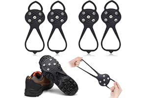 labato 2 Pairs Non Slip Gripper Spike for Shoes Boots Walking On Snow Ice, Walk Traction Cleats Ice Grippers Crampons with 10 Steel Studs for Winter Hiking Fishing Walking Mountaineering