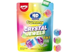 Amos 4D Crystal Jewels Gummy Candy | 2 Textures + 2 Flavors | Crunchy Outside, Gummy Inside | 100g