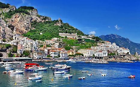 Amazon Co Jp イタリア ポジターノ サレルノ アマルフィ ボート 海岸 海 家 山 キャンバスの 写真 ポスター 印刷 海 75cmx50cm ホーム キッチン