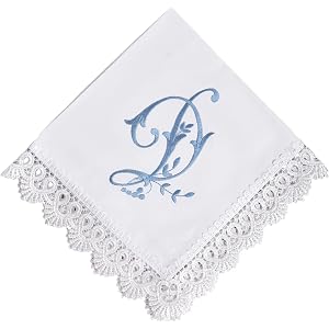 Monogram Handkerchiefs for Women, Cotton Wedding Hankerchief with Lace and Embroidered Monogrammed Letter, Bride Gift
