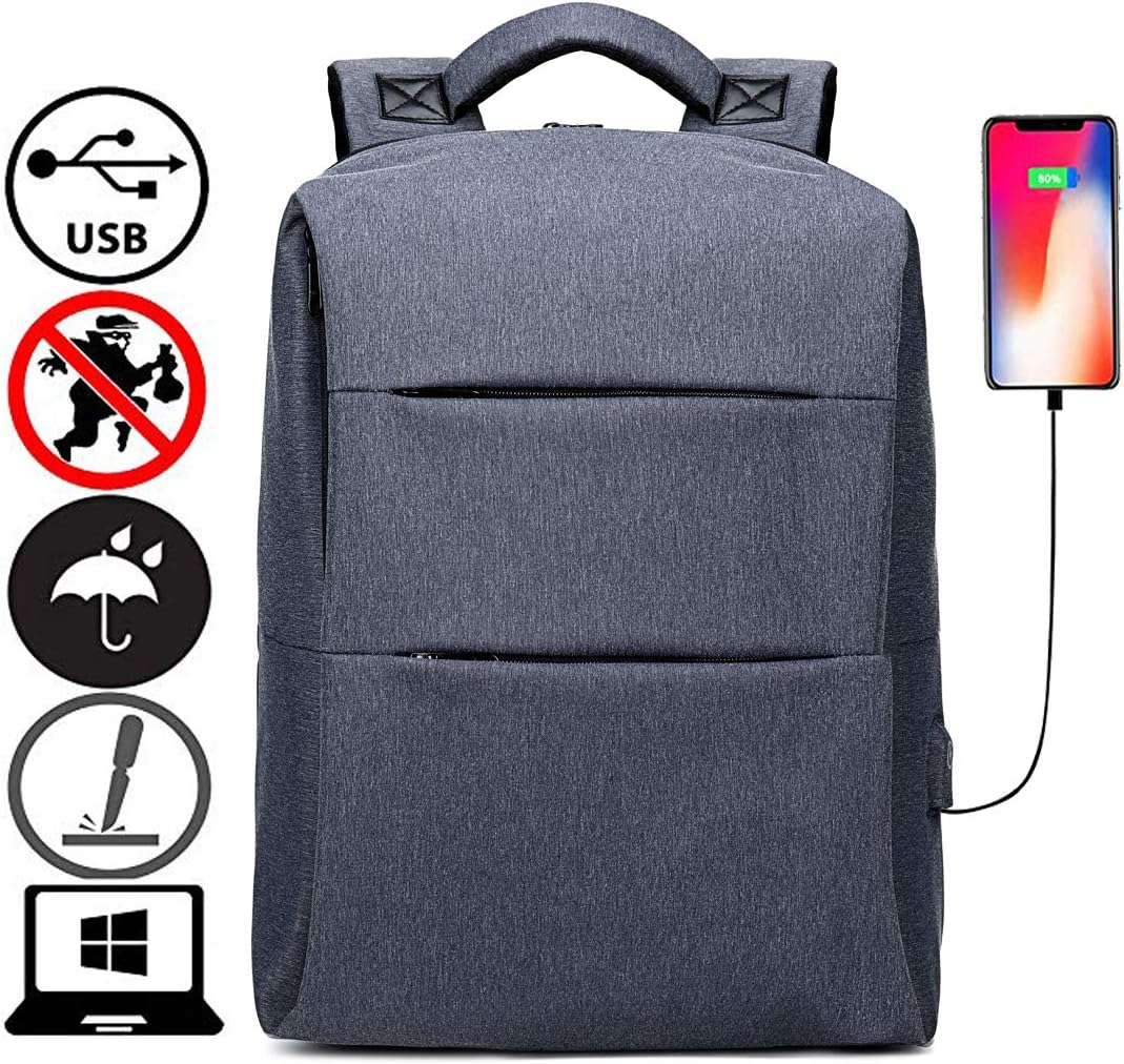 17.3 inch laptop backpack, Anti Theft Business Travel Laptop Backpack for Men and Women with USB Charging Port, Water Resistant Durable College High School Backpack Fits 15.6 inch Computer, Blue.