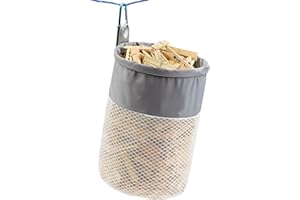 MINYEE Mesh Clothespin Bag Holder Outside, Ventilation and Moisture Resistance, Multiple Hanging Methods Clothes Pin Bag with Drawstring Closure, Large-Capacity Clothespin Storage Organizer with Hooks
