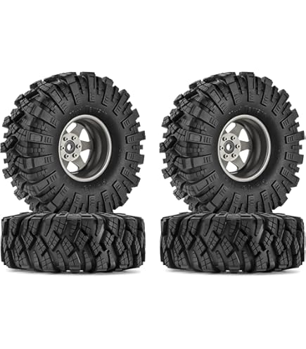 HOBBYSOUL 1.9\" Beadlock Wheels & 4.75\" Tires Set For 1/10 RC Crawlers - 4 Pack With Adjustable Offset, Fits TRX4, SCX10