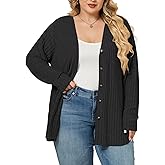 VISLILY Plus-Size-Sweaters for Women Trendy Long Sleeve Lightweight Cardigan Outerwear Loose Button Tunic Open Front Tops