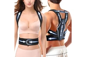 FILLOVE Posture Corrector for Women and Men with Magnetic Therapy Back Support, Strong Traction & Fully Adjustable Upper Back Brace Back Straightener for Neck, Clavicle, Spine and Shoulder Pain Relief (black, Small/Medium)