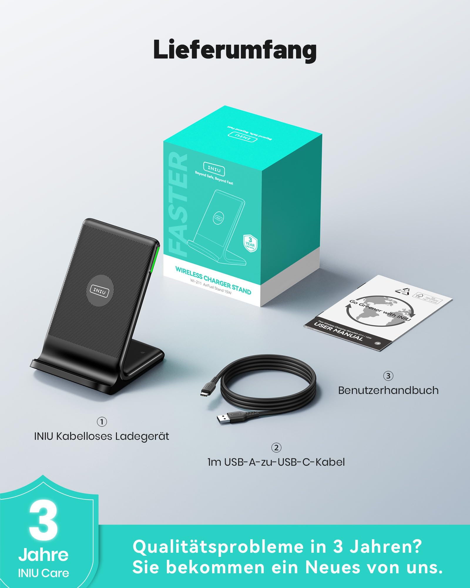 INIU Wireless Charger Stand, 15W Induktive Ladestation Schnelles Kabelloses Ladegerät Handy Ständer handyhalterung für iPhone 17 16 15 14 13 12 Pro Max Samsung Galaxy S23 S22 Google etc 8