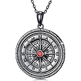 Compass Necklace Black 925 Sterling Silver Compass Pendant Necklace Jewelry Gifts for Men Father Husband