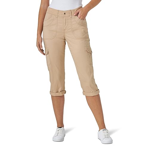 Lee Women's Relaxed Fit Austyn Knit Waist Cargo Capri Pant, Café, 12