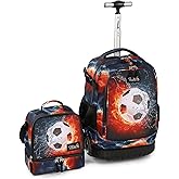 Tilami Rolling Backpack 19 inch with Lunch Bag Wheeled Laptop Backpack (Football)