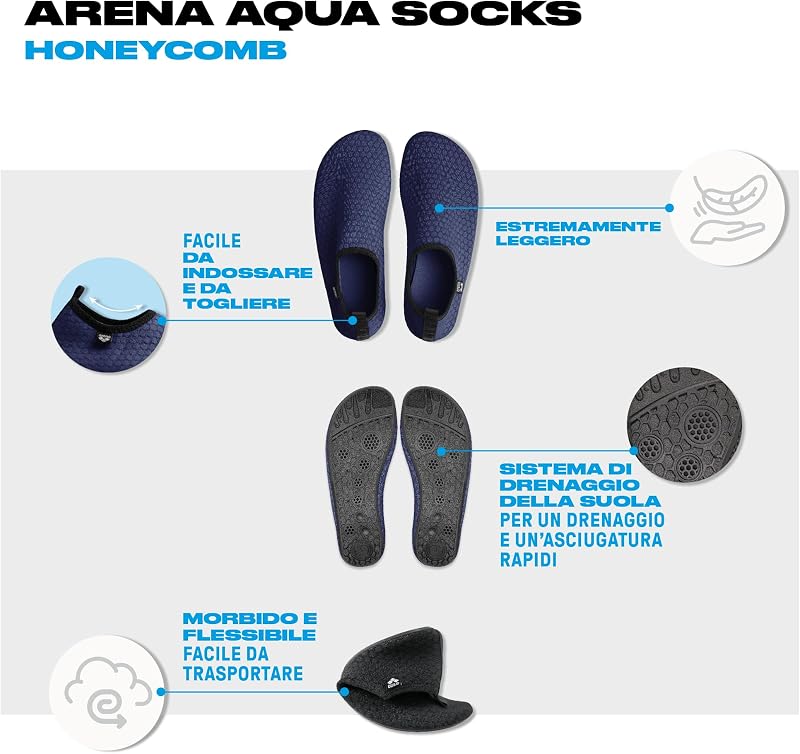 Calzini Unisex da Acqua a Nido d'Ape, Calze da Bagno Donna e Uomo, Calze Acqua per Snorkeling e Acquagym Donna e Uomo, Calzini con Ottima Aderenza Antiscivolo e Asciugatura Rapida