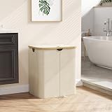Lifewit 125L Laundry Basket with Lid Dual Compartments Bamboo Handles Cream view 8