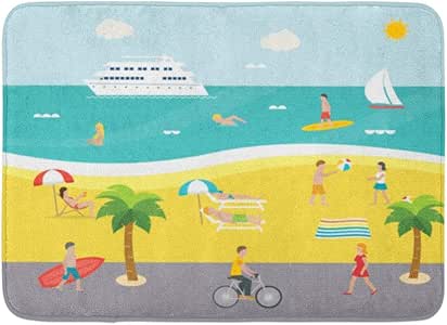 Alfombra de baño Escena al Aire Libre en la Playa con Gente Nadando en