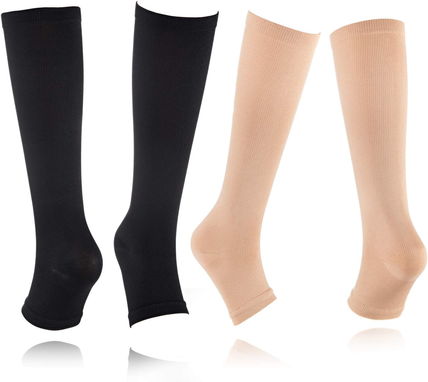2Pair Open Toe Compression Knee High Anti-Fatigue Sock Calf Support Stocking
