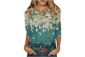 NAMTYQX Womens Tops Summer Casual 3/4 Length Sleeve Floral Print Tunics Trendy Crewneck Three Quarter Cute T Shirt Shirts