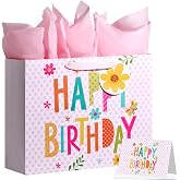 Bobobag 13" Pink Gift Bag with Tissue Paper for happy Birthday large gift bags for Girls