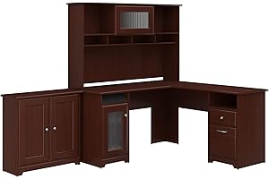 BUSH BUSINESS FURNITURE Bush Furniture Cabot L Shaped Desk with Hutch and Small Storage Cabinet with Doors in Harvest Cherry