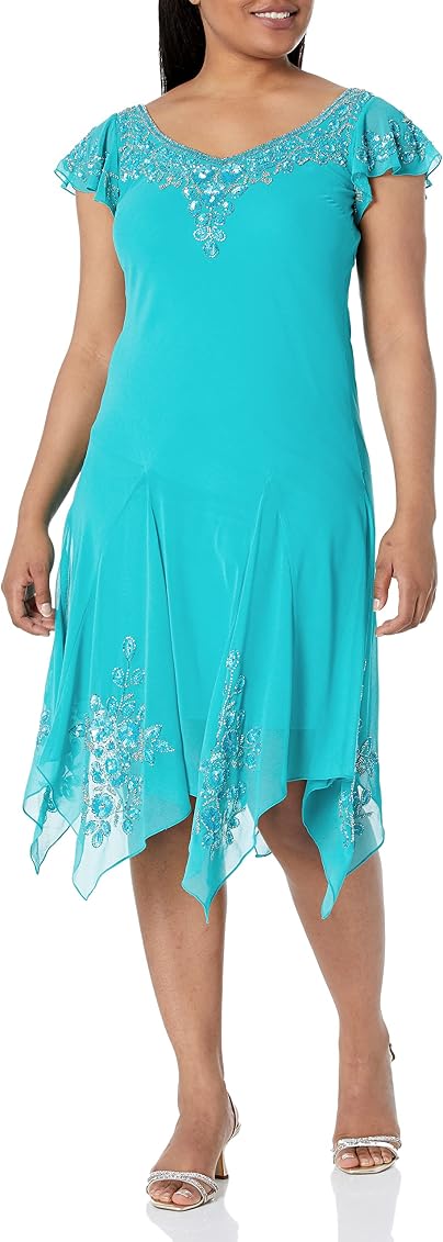 J Kara Women's Flutter Sleeve Hanky Hem 