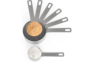 Chef Pomodoro Stainless Steel Measuring Cup Set, Nested and Stackable with 7 Pieces, Sturdy Extra-Long Handles with Lasered M