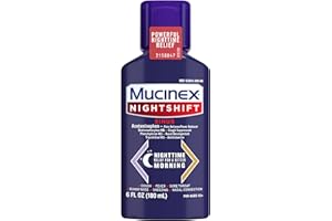 Mucinex Nightshift Sinus, Cold And Flu Cough Medicine For Adults, Powerful Nighttime Sinus Medicine For Sinus Relief, Sore Throat Relief, Cough Suppressant & Nasal Decongestant For Adults, 6 Fl Oz