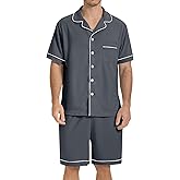 SIORO Mens Pajamas Set Short Sleeve Sleepwear Button Down Pjs Set Waffle Knit Loungewear Nightwear Shorts Set with Pockets