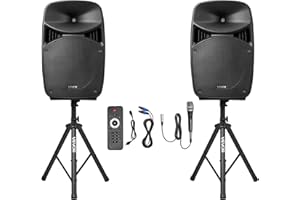 VEVOR Portable PA System, 2000W (PMPO) Powered, Sound System Set with 3 Channel Mixer, Dual Speakers, Wireless Bluetooth, Microphone, Compact Stands, USB & SD Inputs, Remote Control, for DJs Events
