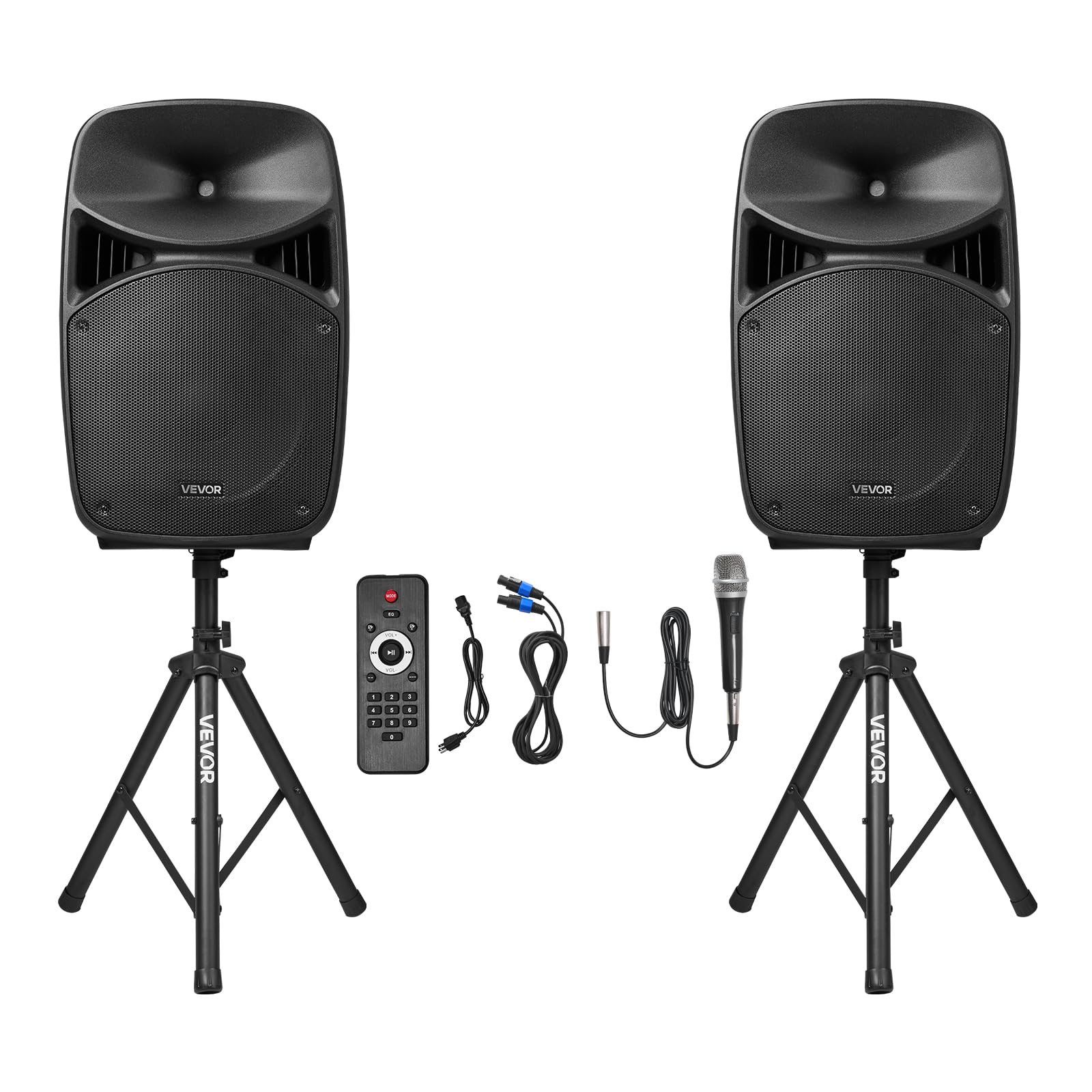 Photo 1 of VEVOR Portable PA System, 2000W (PMPO) Powered, Sound System Set with 3 Channel Mixer, Dual Speakers, Wireless Bluetooth, Microphone, Compact Stands, USB & SD Inputs, Remote Control, for DJs Events