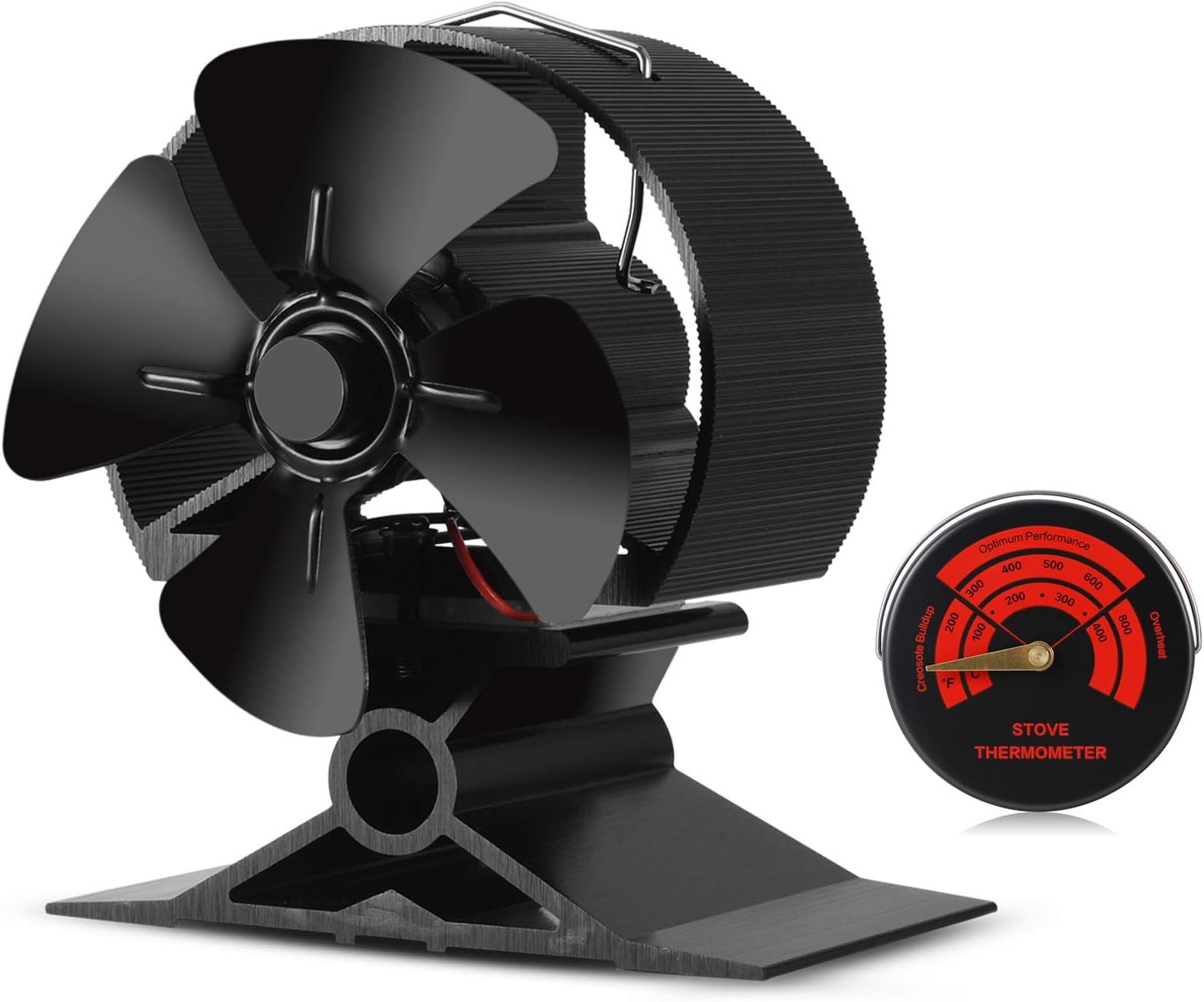CWLAKON Wood Stove Fan-Small Size,4 Blades Silent Operation with Stove Thermometer for Wood/Log Burner/Fireplace,Eco Friendly and Efficient Heat Distribution