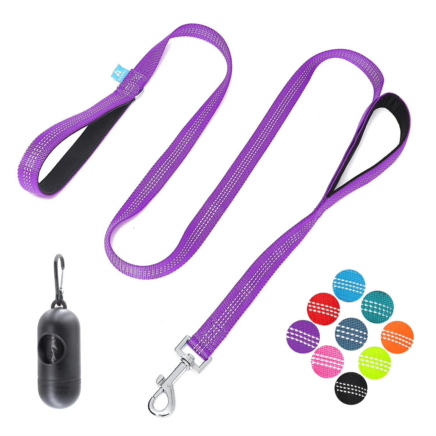 BAAPET Two Handle Dog Leash, Dual Soft Padded Handles with Traffic Control Handle Leash for Small Medium or Large Dogs (1.0'' x 5 FT, Purple)